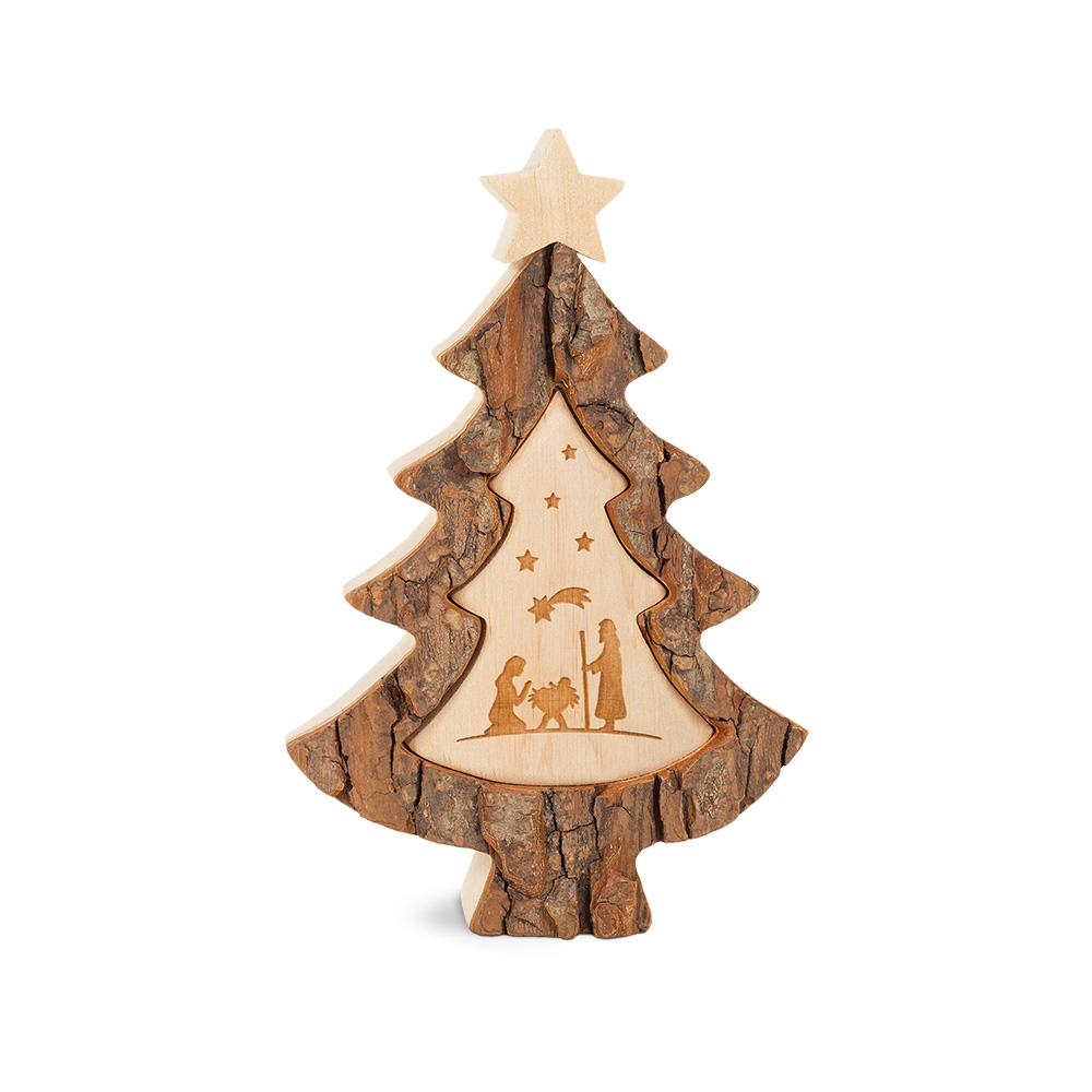 Weihnachtsbaum mit Gravurmotiv: Krippe