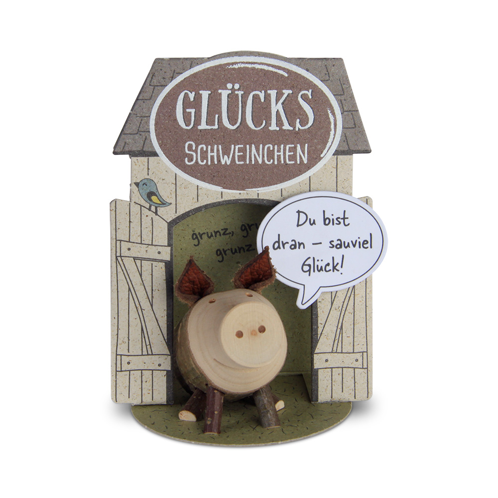 Glücksschweinchen sitzend: "Du bist dran..."