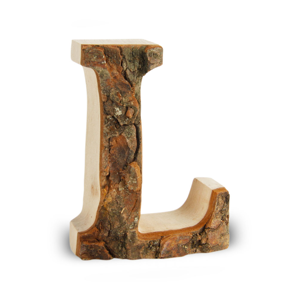 Holzbuchstabe mit Rinde: L