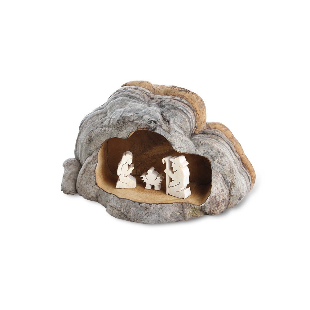 Naturpilz-Krippe mit 3 Figuren Gr. 1